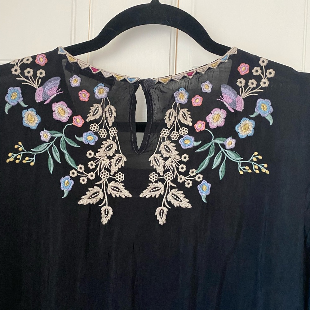 Johnny Was Black Dress with Floral Embroidery XS - Picture 5 of 8